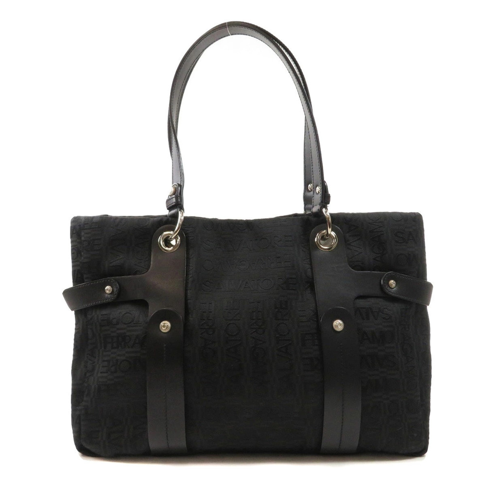 Salvatore Ferragamo Jacquard Canvas Tote Bag Black